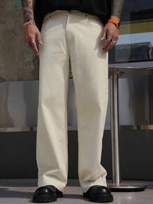 DAZY Pantalones vaqueros rectos de unicolor simple con bolsillos para hombre, para el verano