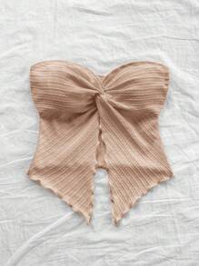 Soleia 女士度假针织纹理扭纹前开衩下摆短款上衣，淡粉色，适合下午茶、街头、度假、秋冬分层或派对 - 淺粉色 - 查看 6