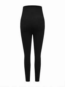 SHEIN Maternity Adjustable Waist Black Leggings And Leopard Print Leggings, Multi-Color - Multicolor - View 3