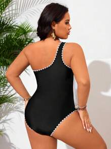 SHEIN Swim Curve Women Plus Size One-Piece Swimsuit, Sexy Off-Shoulder Leisure Resort Style For Summer Beach Vacation - Black - View 2