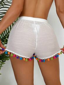 Swim Vcay Colorful Pom Pom Decor Cover Up & Shorts Set, Versatile For Summer - Multicolor - View 1