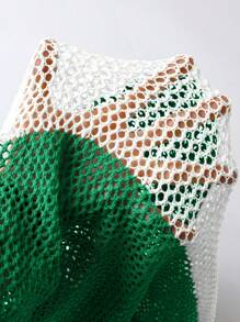 SHEIN Slayr CURVE Plus Size Women Multi-Color Contrast Carnival Element Sleeveless Long Knitted Cover-Up - Multicolor - View 7