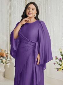 Modelyn 勃艮第红色女士纯色简约大码连衣裙，优雅晚会礼服长款晚礼服