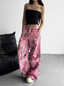 StreetHx Damen vintage Blumen Muster Oversized Arbeitshose, Streetwear, Frühling/Herbst