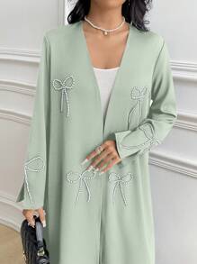 Al Najma Women's Long Sleeve Bow Casual Abaya, Casual Modest Open Robe Abayas, For Casual Daily/Party - Mint Green - View 5