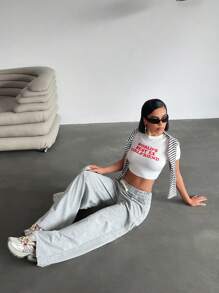 EURMUSE 女士口袋抽绳和缝线细节宽松运动裤