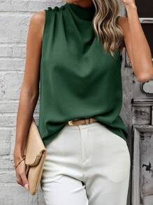 SHEIN Clasi Women's Solid Color Turtleneck Sleeveless Casual Fashion Blouse