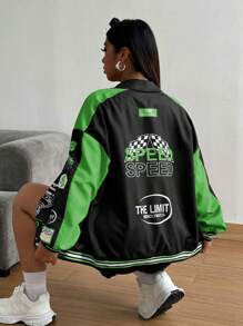 POPSWAY Plus Size Women Cool Splice Detail Jacket In Pink - Green - View 6