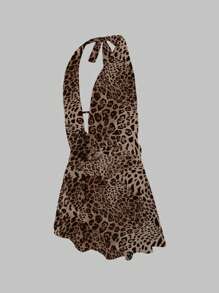 Rina Fox Women's Mini Halter Neck Leopard Print Dress, Casual And Fashionable For Daily Wear - Yellow - View 3