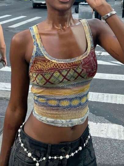 Rovax 女士休闲复古印花修身背心