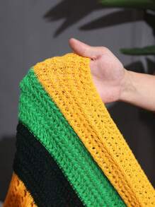 Slaydiva Plus Size Women Contrast Color Halter Hollow Out A-Line Dress, Suitable For Beach Vacation, Shopping, Party Winter Fall Autumn - Multicolor - View 10