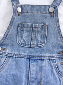 SHEIN Baby Girls Cute Loose Fit Blue Denim Overallsgirl Fall And Winter Clothes,Street Cool Style Denim Clothes