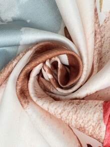 EMERY ROSE 2024年新款杏色墨花印花蝙蝠袖休閒優雅百搭圓領夏季連衣裙