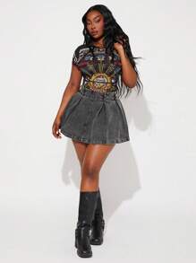 SHEIN SXY Plus Size Sexy Nightclub Street Icon Glass Window Printing Mesh Short Sleeve Top, Suitable For Everyday Wear, Music Festival, Concert, Carnival Party, Beach Vacation - Multicolor - View 6