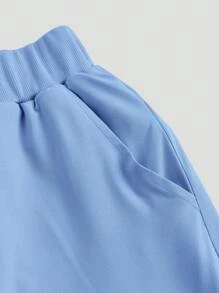 TaskEZ 2pcs Solid Color Bat Wing Slim Fit Top And Drawstring Pocket Hem Pants Nurse Scrub Uniform Set - Mint Blue - View 6