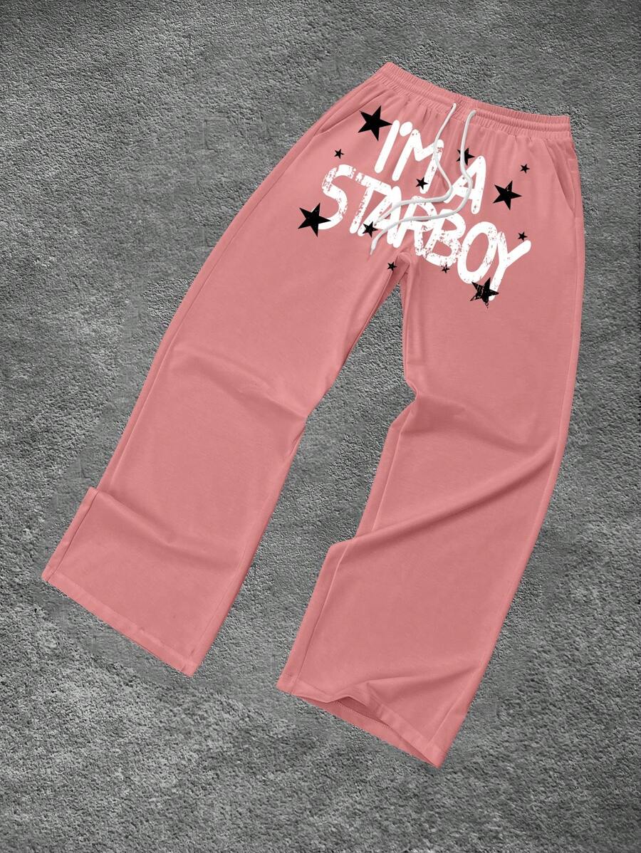 Manfinity ZONE917 Men's Loose Straight Leg Streetwear Pink Sweatpants - Dusty Pink - View 1
