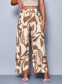 SOLERSUN Women's Casual Loose Printed Wide Leg Full Length Pants For Spring Summer Daily Wear And Vacation (Random Floral Print)
