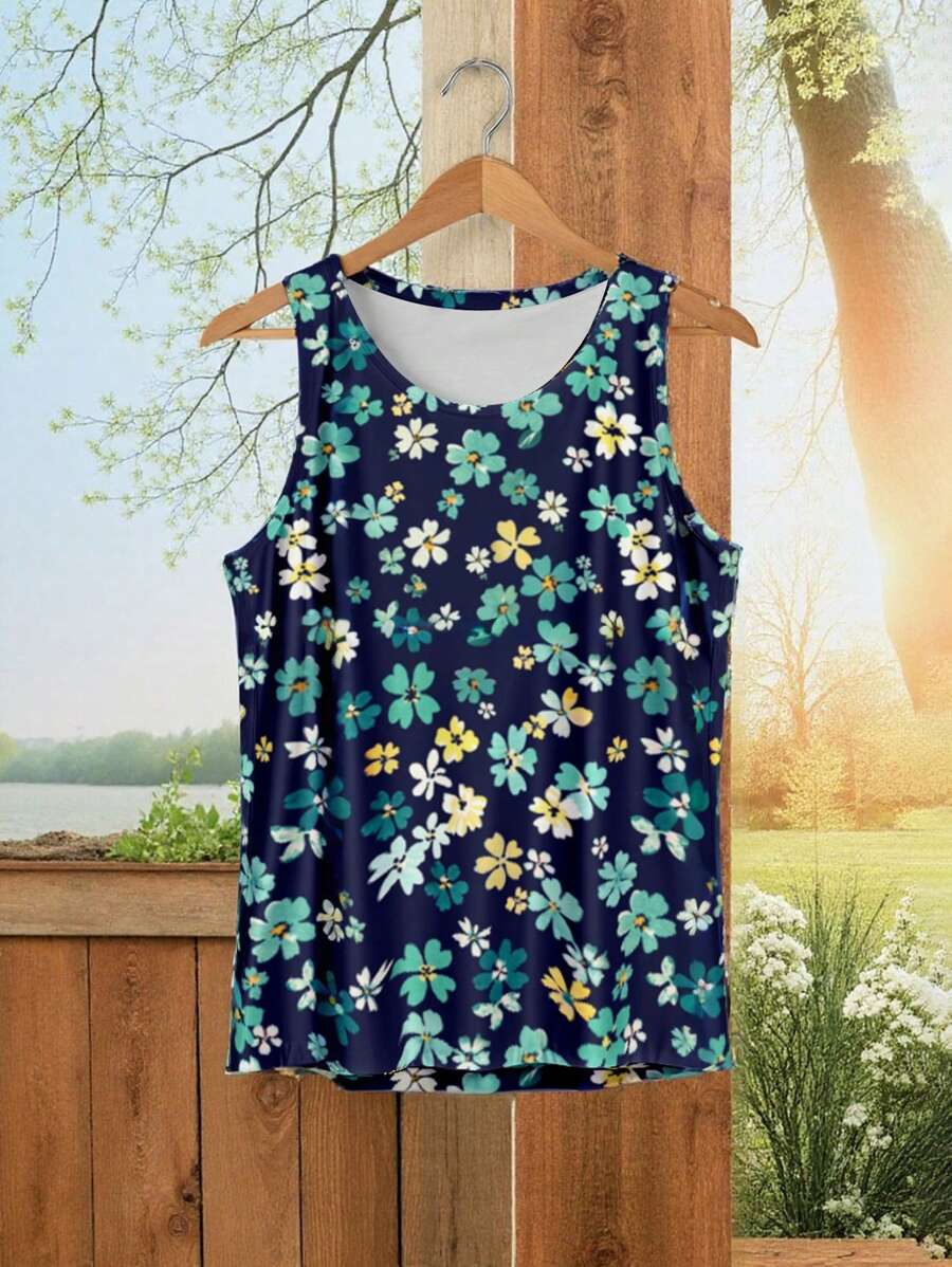 SHEIN RusticEase 休闲简约复古花卉图案女式背心，适合夏季