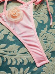 Vintage Palace Metallic Pink 3D Rose Sexy Lingerie Set For Women - Pink - View 4