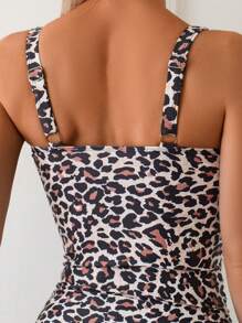 Swim Lushoire Ladies' Leopard Print Random Pattern Black Shorts Camisole Bikini Set, Spring & Summer Beach - Multicolor - View 5