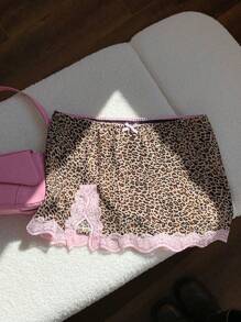 Comfortcana 女式夏季时尚豹纹撞色蕾丝裙 - 彩色 - 查看 1