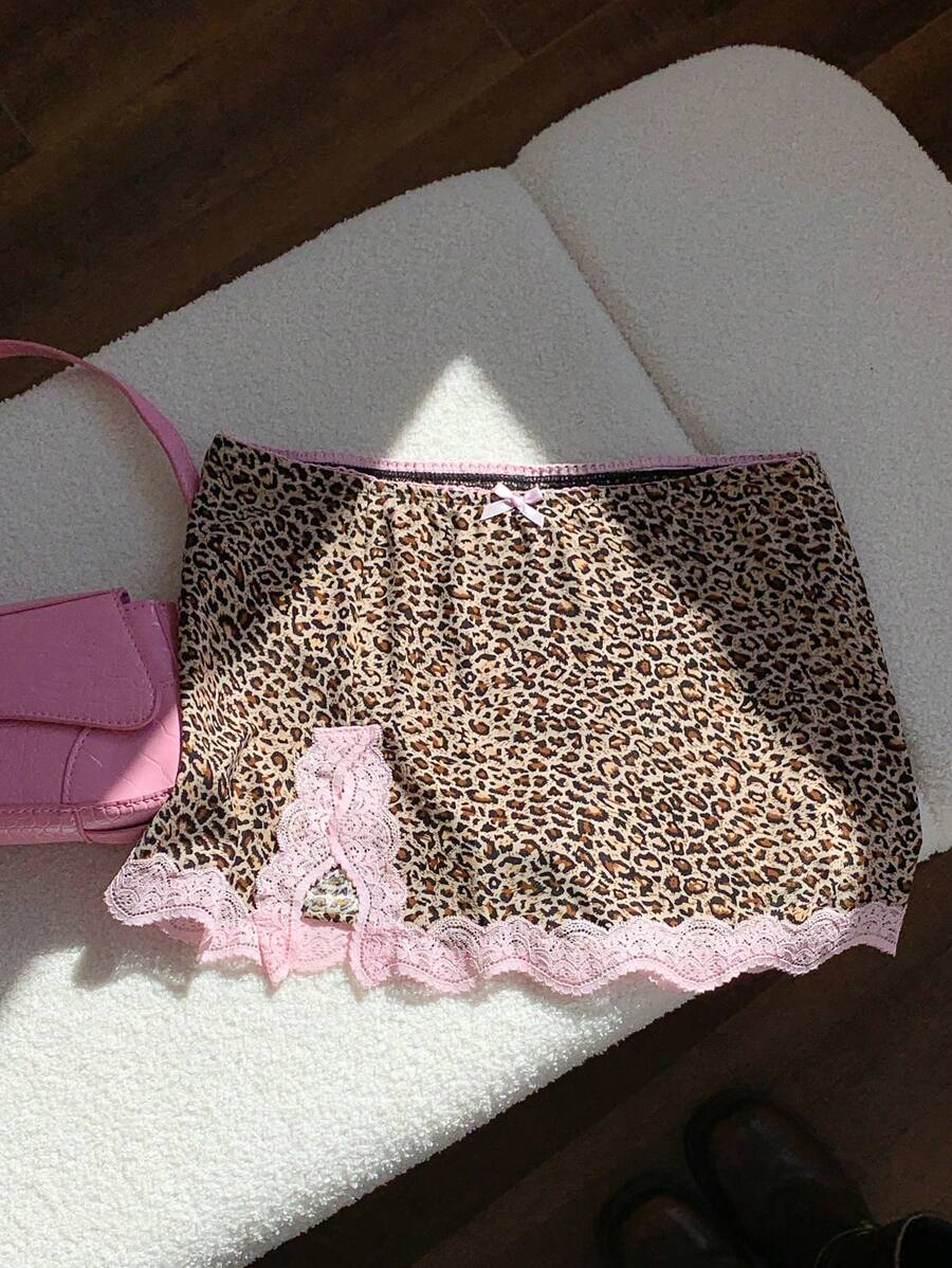 Comfortcana 女式夏季时尚豹纹撞色蕾丝裙 - 彩色 - 查看 1