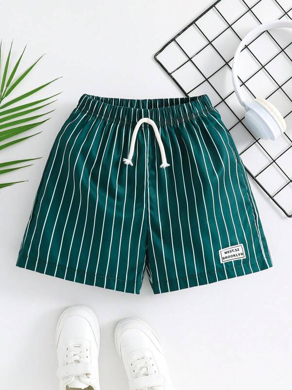 SHEIN 1pc Young Boy Casual Minimalist Sports Vacation Striped Print Shorts, Suitable For Daily Wear, Holiday, Travel, Relaxing, And Sunbathing In Spring & Summer