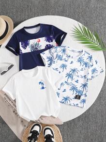 Boys Simple Round Neck Short Sleeve T-Shirt, Fashionable For Summer Boy Clothes For Kids Summer,Holiday,Summer,Travel - Multicolor - View 3