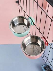 SHEIN Anti-Tip Stainless Steel Hanging Dog Bowl, 2-In-1 Pet Bowl For Water & Food, Suitable For Dog Cage