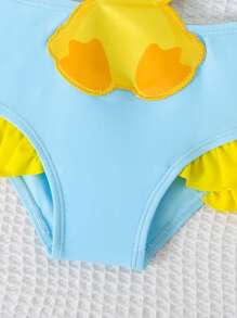 Baby Girls' Sleeveless High Waist Ruffle Trim One-Piece Swimsuit With Duck Print