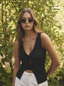 Aralina Women's Deep V-Neck Twist Ribbed Knit Sweater Vest - Black - View 4