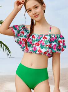 Tween Girl Tropical Printed Swimwear Set - Multicolor - View 1