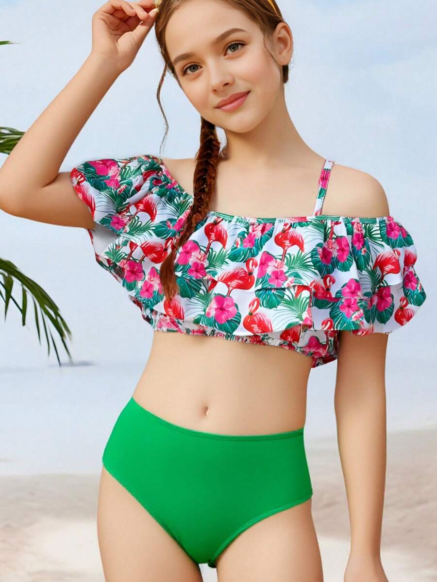 Tween Girl Tropical Printed Swimwear Set - Multicolor - View 1
