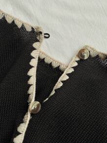 Comfortcana Western Boohoo  Summer Women Contrast Color Trim Front Button Sleeveless Knit Top - Black - View 5