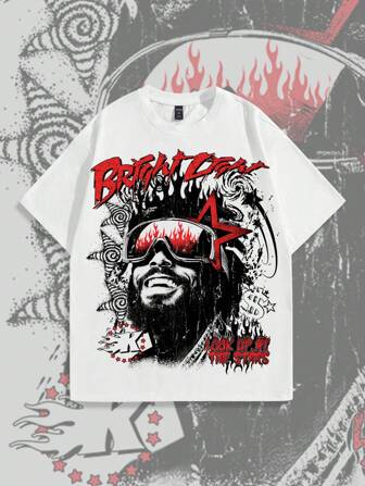 Street Life Camiseta casual de cuello redondo de manga corta con estampado de letras y caracteres para hombres