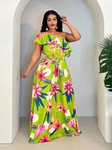 Slaydiva 2025 Summer&Beach New One-Shoulder Ruffled Printed Jumpsuit Pride Pride Month Rainbow - Multicolor - View 5