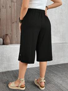 EMERY ROSE Pantalones capri de talla grande, cintura alta, rectos y sueltos - Negro - Ver 2