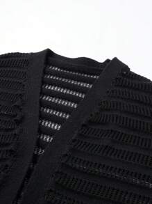 Genlund Cárdigan para hombre de talla grande, de estilo simple, casual y diario - Negro - Ver 7