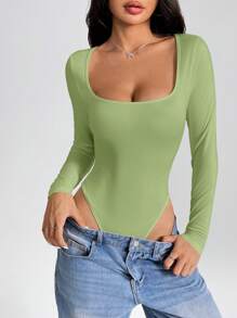 SHEIN PETITE Casual effen vierkante hals slim fit bodysuit