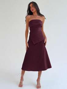 Aloruh Women's Ruched Bust 2 In 1 Cinched Waist A-Line Elegant Dress - Purple - View 3