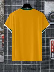 Manfinity Homme Camiseta de manga corta de hombre de verano con bloqueo de color y estampado de letras casual - Amarillo - Ver 2
