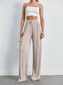 SHEIN Tall Women's Woven Tie Waist Wide Leg Pants