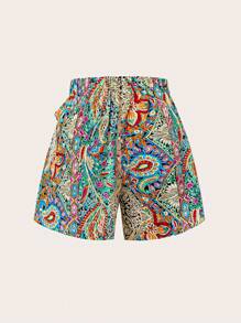 SHEIN LUNE Falda-pantalón de talla grande con estampado de cachemira para mujer, de dobladillo asimétrico - Multicolor - Ver 2