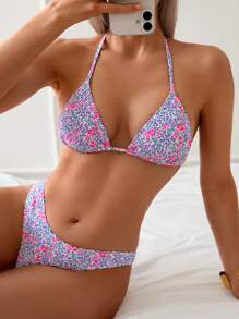 SHEIN Swim 碎花随机图案比基尼泳装，适合度假和海滩
