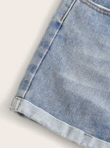 SHEIN EZwear Shorts vaqueros de cintura alta enrollados para el verano