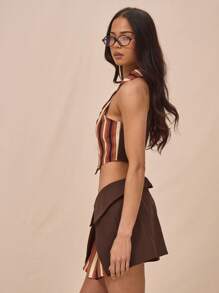 MUSERA Chaleco ajustado con cuello de halter abierto, con cremallera y rayas, solo para y verano, para festivales y raves - Multicolor - Ver 3