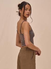 MUSERA Scoop Neck Strap Pinstripe Fitted Cropped Cami Top Cute Sexy Spring Summer Vacation Summer Casual Fall
