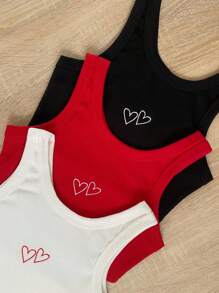 INAWLY 3pcs/Set Women Heart Pattern Embroidered Cami Tank Top - Multicolor - View 1