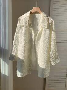 Comfortcana Women's Summer Party Boho Western Casual Solid Color Textured Long Sleeve Loose Shirt,Summer Women,Country Concert,Tropical Vacation Woman Shirt - Apricot - View 4