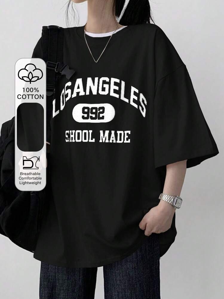 Women's Loose Fit Street Style Big Letter Print T-Shirt Summer Oversized T-Shirt,Graphic Tees Preppy Tops